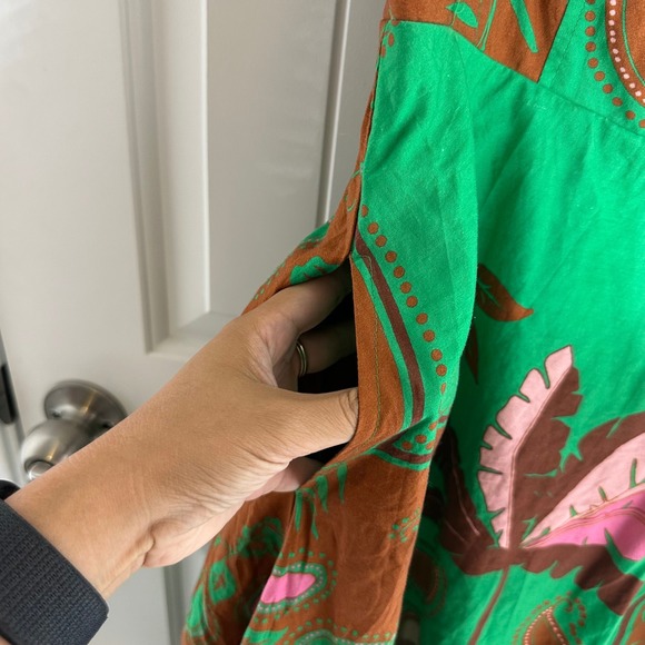 Anthropologie Maeve green puff sleeves floral sweetheart‎ midi dress 2 vacation - Picture 6 of 11